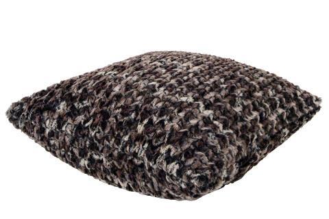 Side View of  Pillow Sham in Calico | Luxury Faux Fur decorative pillow Blacks, Browns and Creams | Handmade by Pandemonium Millinery Seattle, WA usa