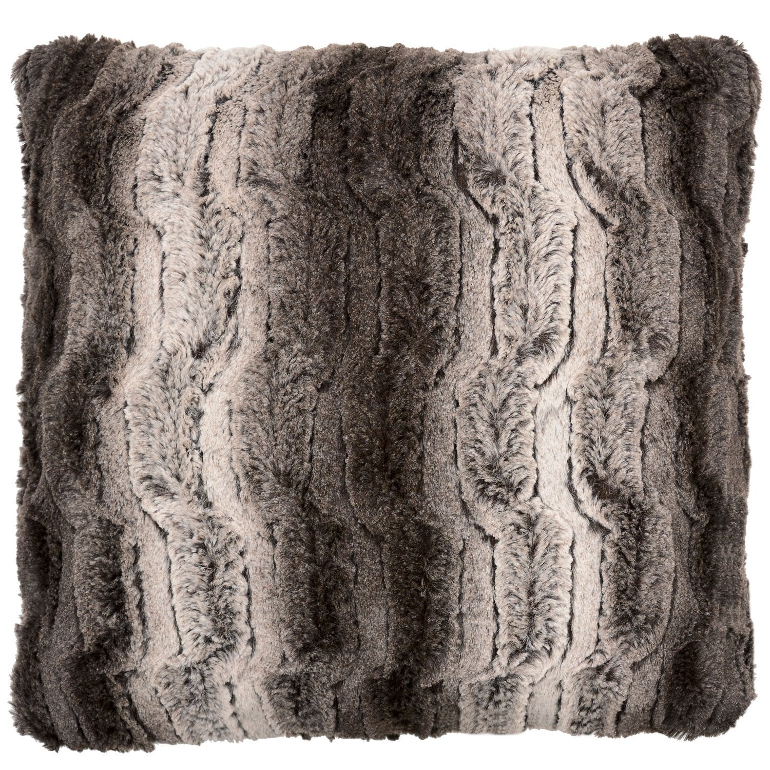 Pillow Sham in Chincilla in Brown; Chocolate, cream | Luxury Faux Fur Designer decorative pillows | Handmade by Pandemonium Millinery Seattle, WA usa