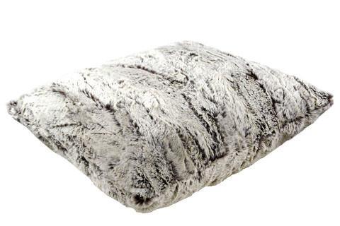 Pillow Sham in Khaki; cream with hits of gray/green | Luxury Faux Fur Designer decorative pillows | Handmade by Pandemonium Millinery Seattle, WA usa