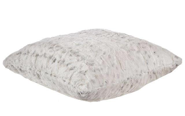 Side View of Pillow Sham in Winter Frost; white with hints of shadows | Luxury Faux Fur Designer decorative pillows | Handmade by Pandemonium Millinery Seattle, WA usa