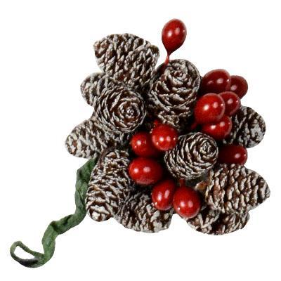 Frosted Pinecone Pin with Red Berries  | Pandemonium Millinery