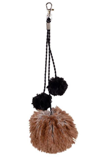 Key Chain | Large Red Fox Faux Fur Pom with Small Black Poms | handmade in Seattle WA by Pandemonium Millinery USA