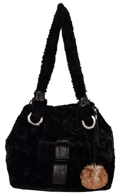 Key Chain | Large Red Fox Faux Fur Pom with Small Black Poms | handmade in Seattle WA by Pandemonium Millinery USA