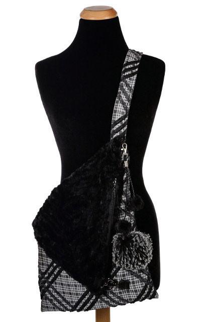 Key Chain | Large Silver Tipped Black Faux Fur Pom with Small Black Poms | handmade in Seattle WA by Pandemonium Millinery USA