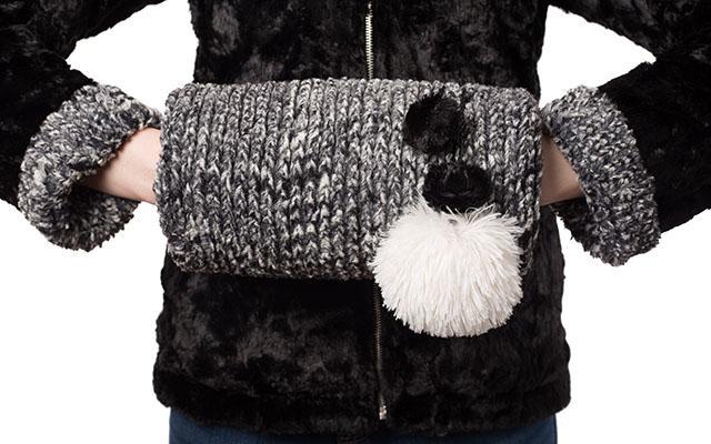 Key Chain | Large White Faux Fur Pom with Small Black Poms | handmade in Seattle WA by Pandemonium Millinery USA