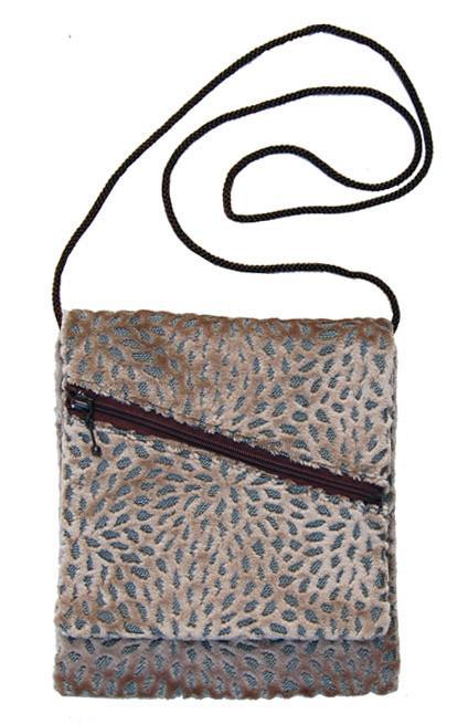 Prague Handbag |  Rossin, Grayish Upholstery Fabric with small cut out revealing a Pewter underly | Handmade in USA by Pandemonium Seattle