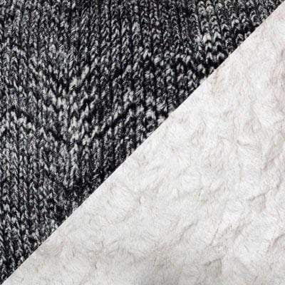 fabric swatch close up | Cozy Cable in Ash Faux Fur, Black and White with Cuddly Ivory | Handmade in Seattle WA | Pandemonium Millinery