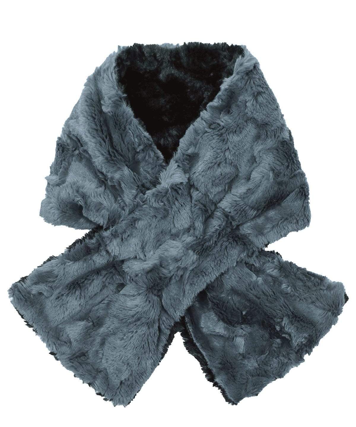 Pull Through Scarf Cuddly Faux Fur in Slate with Black