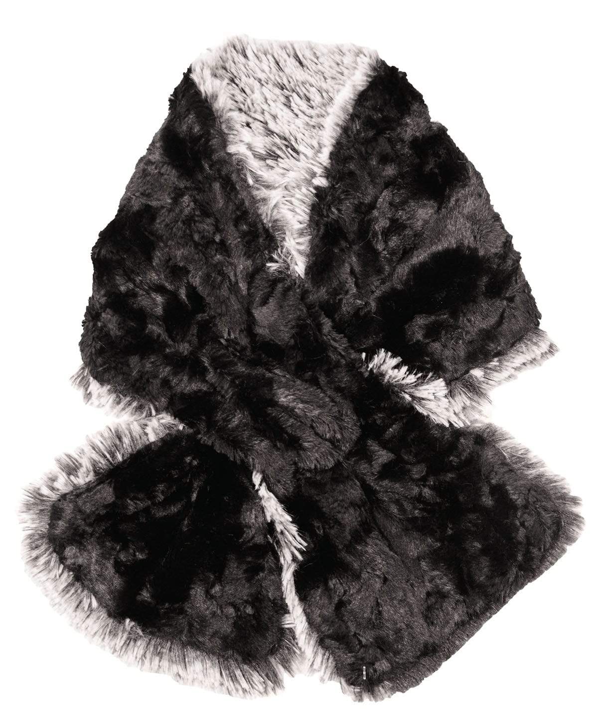 Pull-Thru Scarf | Silver Tipped Fox Faux Fur Black with Cuddly Lining | Handmade by Pandemonium Seattle USA
