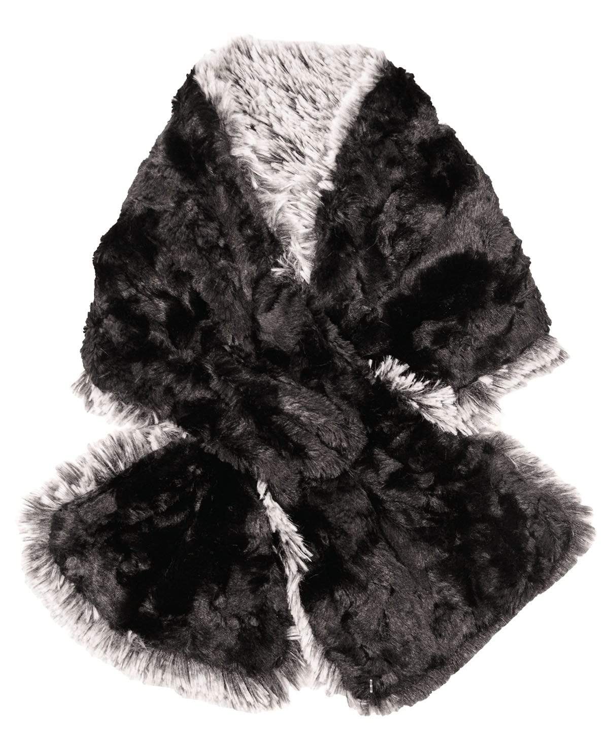 Pull-Thru Scarf | Silver Tipped Fox Faux Fur Black | Handmade by Pandemonium Seattle USA