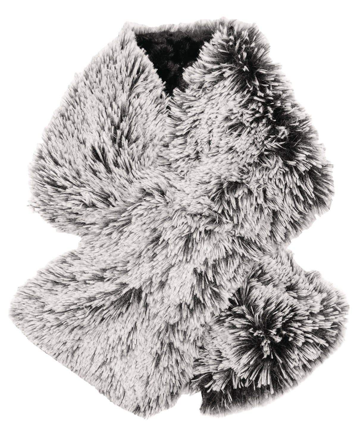 Pull-Thru Scarf | Silver Tipped Fox Faux Fur Black | Handmade by Pandemonium Seattle USA