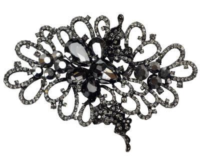 Rhinestone Brooch or Necklace Charm | Gun Metal Grapevine Medallion | from Pandemonium Millinery