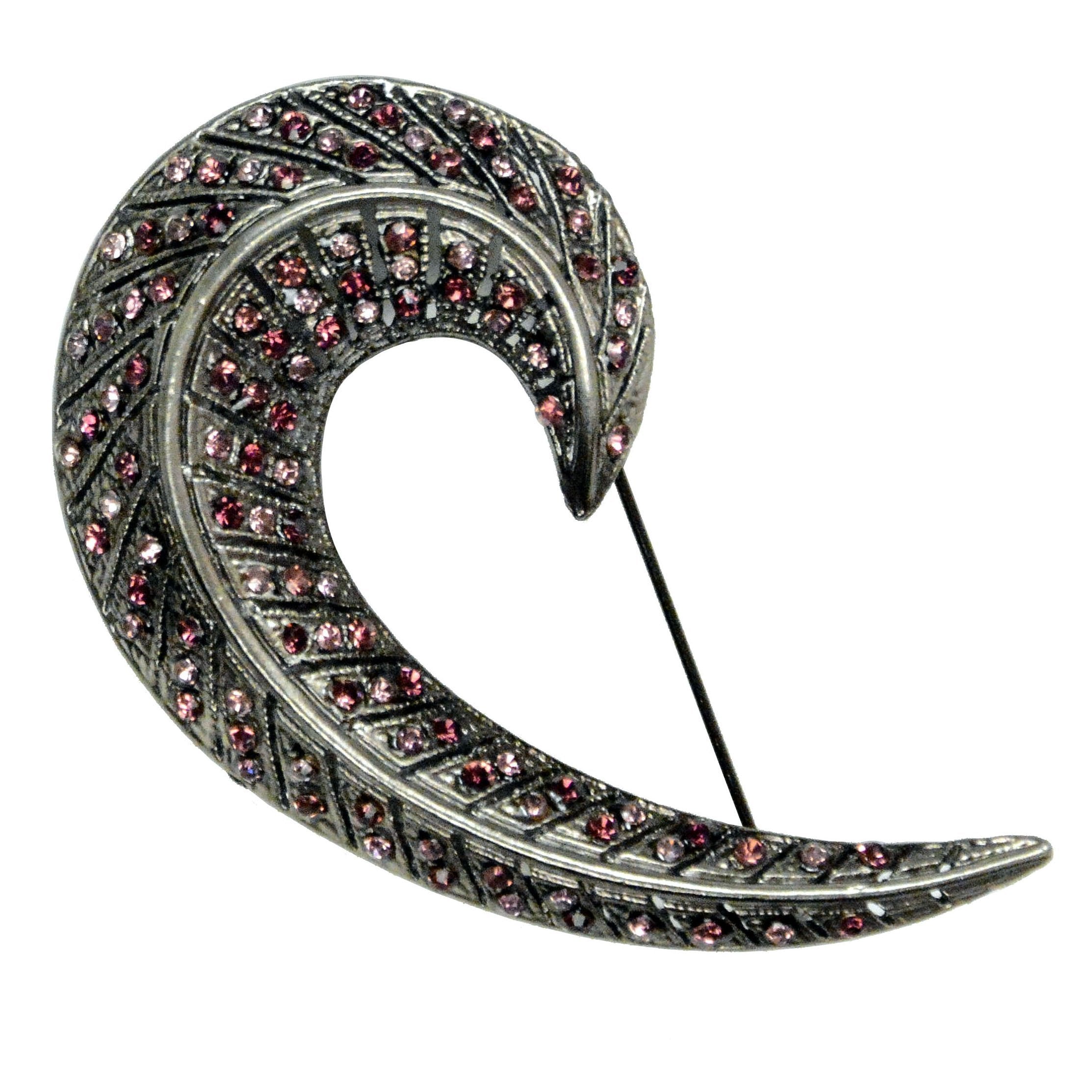 Rhinestone Brooch or Necklace Charm | Silver Purple Swoosh with purple Crystals | from Pandemonium Millinery