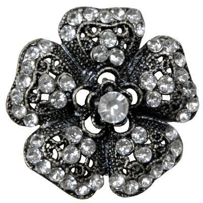 Rhinestone Brooch | Clear and Silver Flower from Pandemonium Millinery