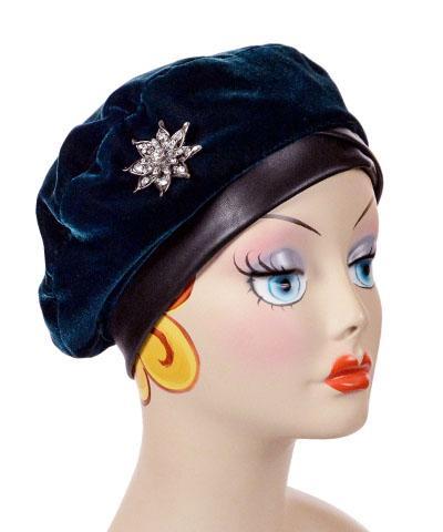 Rhinestone  Star Brooch featured on Emerald Velvet Beret | Clear and Silver Star Medallion | from Pandemonium Millinery