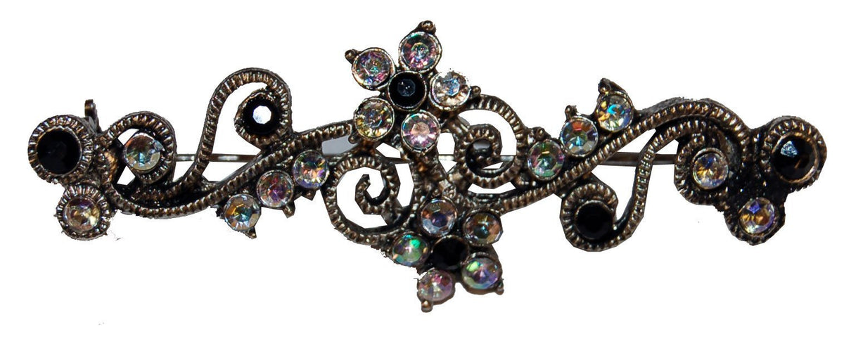 Rhinestone Iridescent and Black Bar Brooch | Rhinestone and Black from Pandemonium Millinery