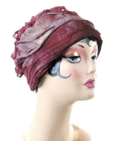 Rowdie Hat in Cosmic Nebula on Model handmade in Seattle, WA USA by Pandemonium Millinery