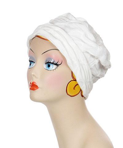  Sideview of Rowdie Hat in Entangled Romance in Dusty Rose |  Handmade by Pandemonium Seattle