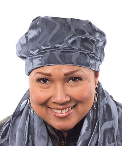 Model wearing  Rowdie in Burnout Velvet Baltic Sea | Handmade by Pandemonium Millinery | Seattle WA USA