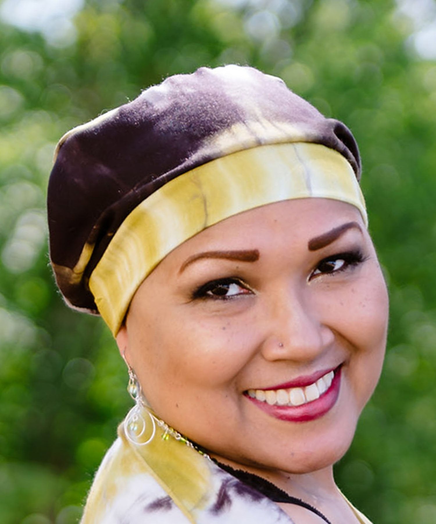 Model wearing Rowdie in  Tea Time in Ginger Tea | Handmade By Pandemonium | Seattle WA USA