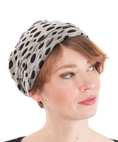 Rowdie Hat in Lunar Landing Reverse with Abyss Underlining on Model handmade in Seattle, WA USA by Pandemonium Millinery