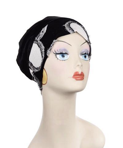 Front view Rowdie Hat Shown in Super Nova Reversed with the Abyss lining as the Shell | Pandemonium Millinery | Handmade in Seattle WA USA