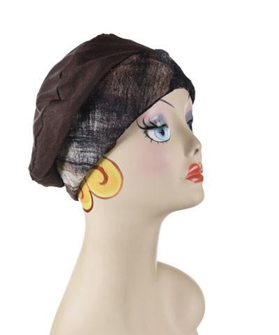 Rowdie Hat in Lovely Lace in Pink Shown in the Reverse with Lining Terra Jersey Knit featured || By Pandemonium Millinery 