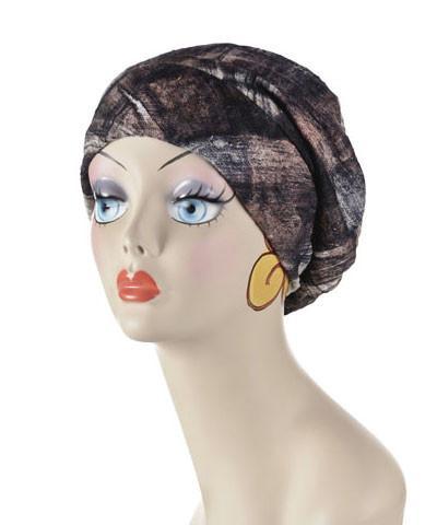 Modeling wearing Rowdie Hat in Lovely Lace in Blue with matching Eternity Loop Scarf | Handmade By Pandemonium  | Seattle WA USA