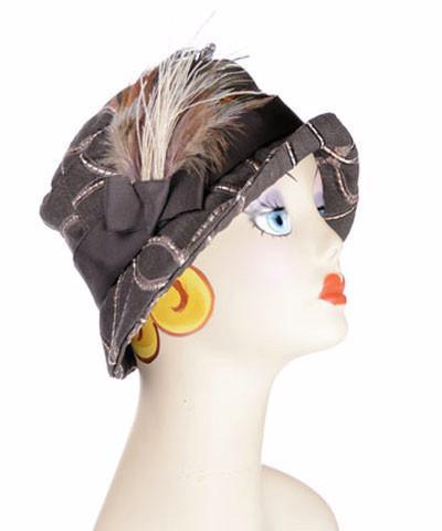 Samantha Hat in Karma in Java | Chocolate Band featuring a Natural Feather Brooch | Handmade By Pandemonium Millinery | Seattle WA