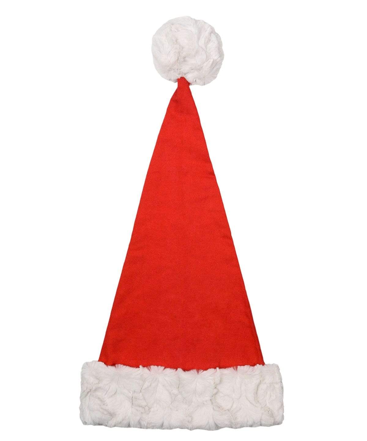 Model wearing Santa Hat Style in Red Flannel with Cuddly Ivory Faux Fur Cuffs with matching Cuddly Ivory Stole by Pandemonium Seattle. Handmade in Seattle, WA USA