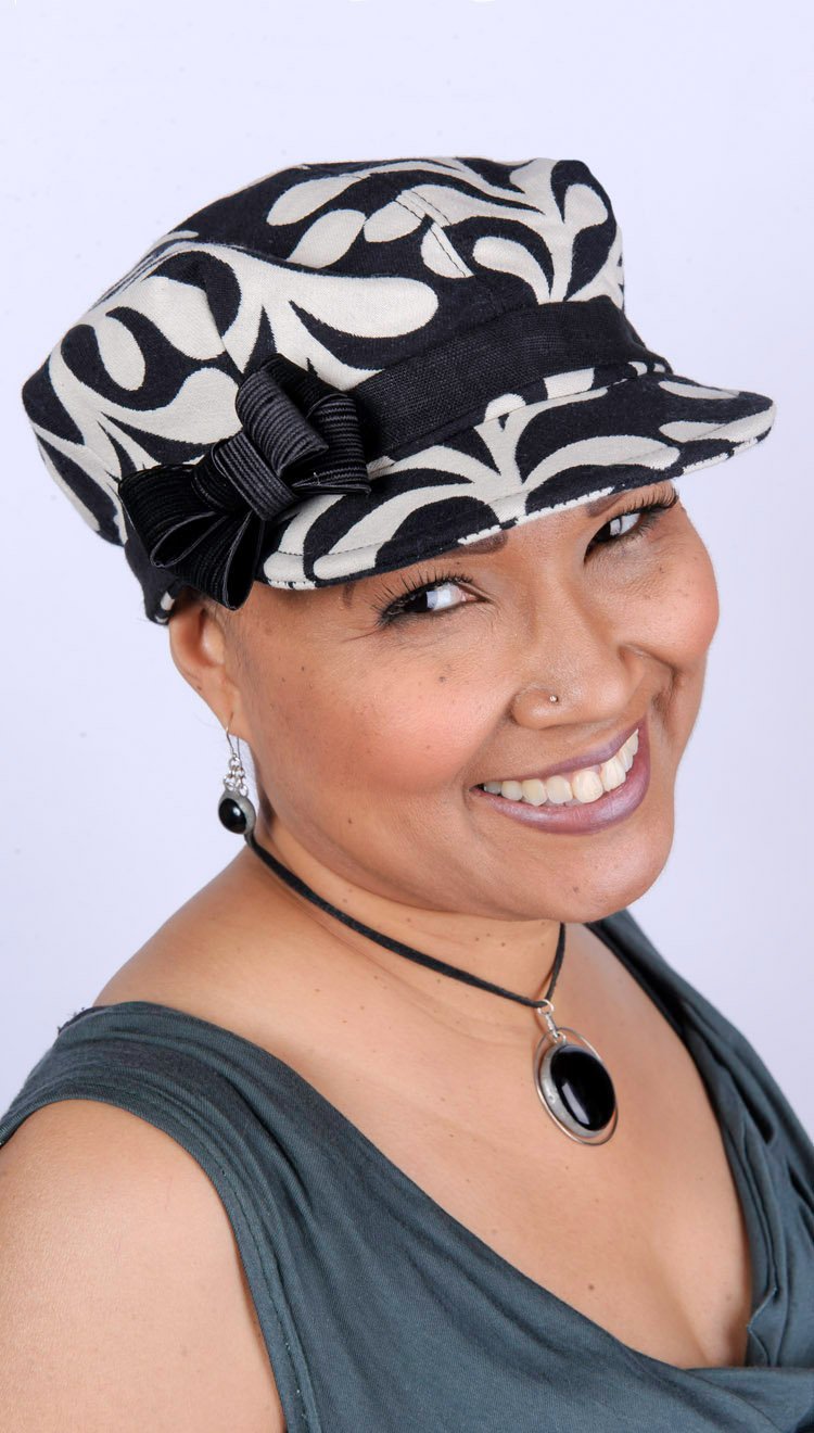 Bow Trim Featured on Valerie Newsboy Style  Hat | Black Satin | Pandemonium Millinery | Seattle WA