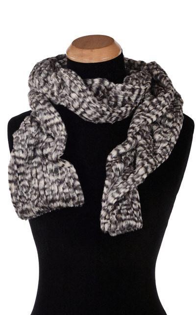 Product shot of Women’s Scrunchy Scarf | Cobblestone a Brown and Cream Faux Fur | Handmade in Seattle WA | Pandemonium Millinery