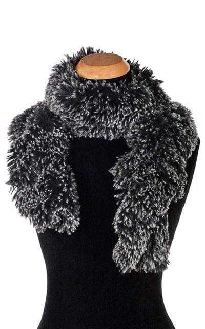 Scrunchy Scarf | Black Silver Tipped Fox Faux Fur | handmade in Seattle, WA by Pandemonium Millinery USA