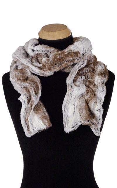Women’s Product shot of Scrunchy Scarf on mannequin | Birch Faux Fur, Brown and Ivory | Handmade in Seattle WA Pandemonium Millinery