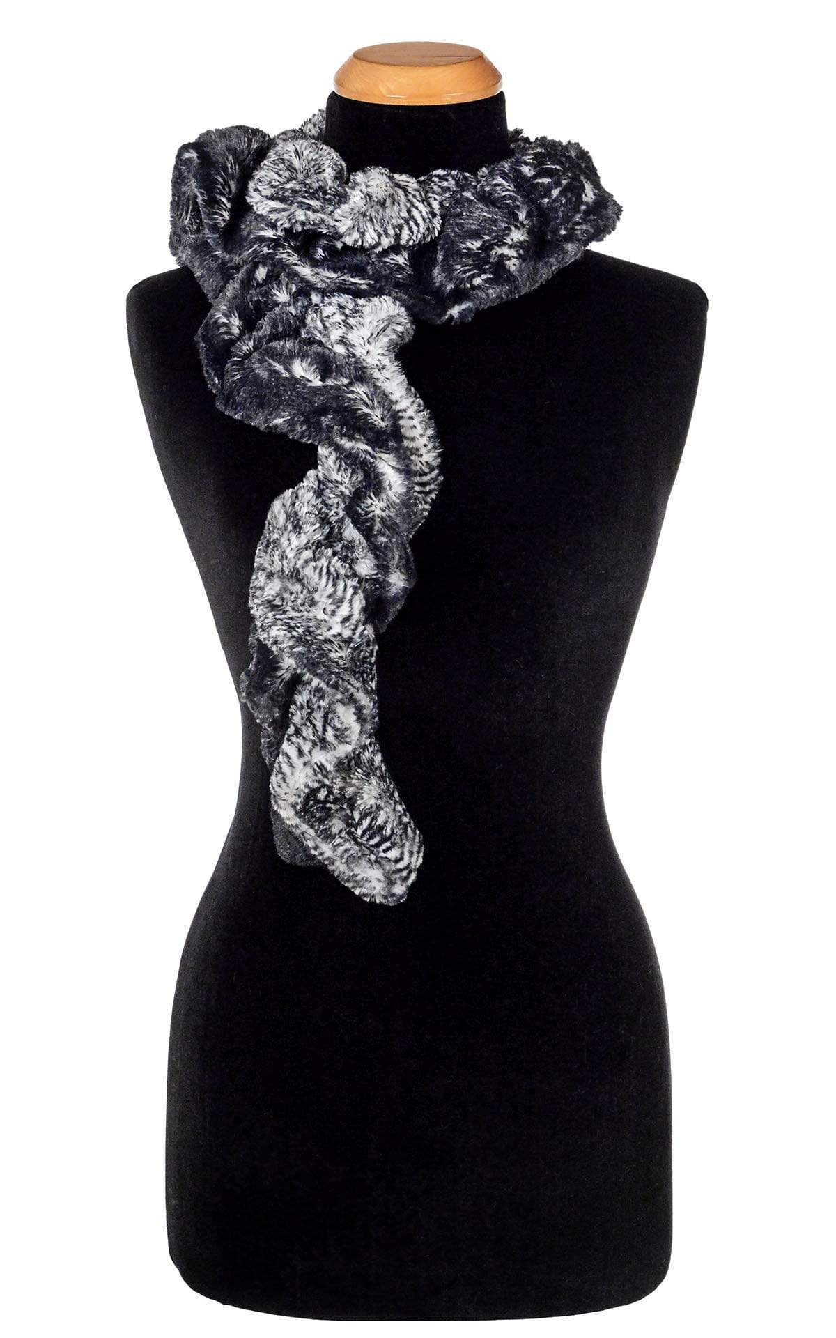 Product shot of Women’s Scrunchy Scarf | Black Mamba Snake Print in Black and Ivory | Handmade in Seattle WA | Pandemonium Millinery