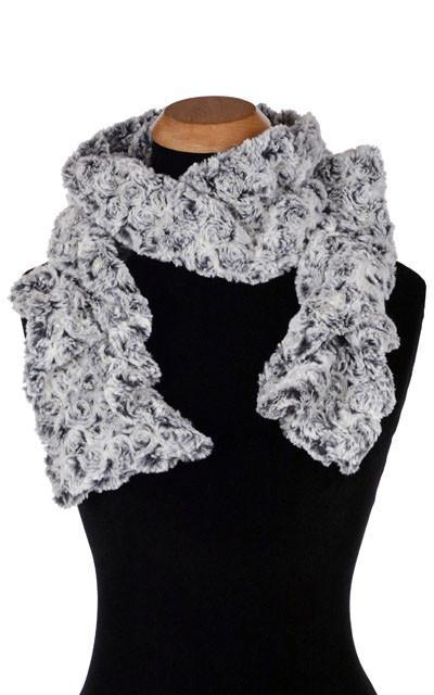 Women’s Scrunchy Scarf | Rosebud in Brown Faux Fur Tan and Chocolate | Handmade in Seattle WA | Pandemonium Millinery