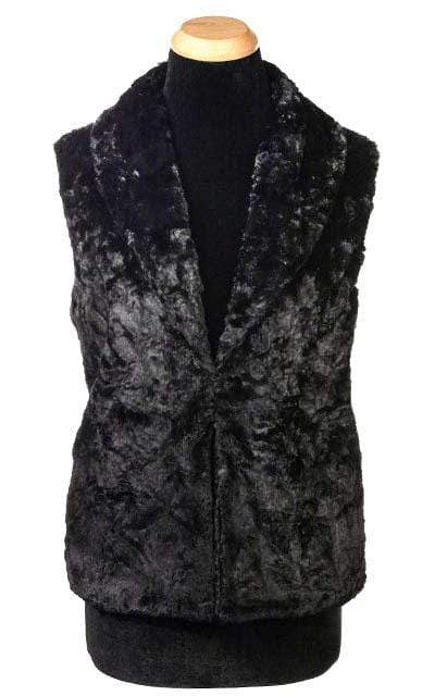 Shawl Collar Vest - Cuddly Faux Fur in Black