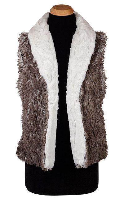 Open View Shawl Collar Vest Reversed | Cuddly Ivory Faux Fur with Arctic Fox Faux Fur | By Pandemonium Millinery | Seattle WA USA