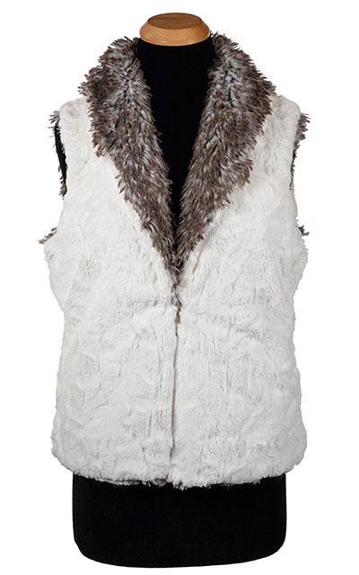  Closed view Shawl Collar Vest | Cuddly Ivory Faux Fur with Arctic Fox | By Pandemonium Millinery | Seattle WA USA