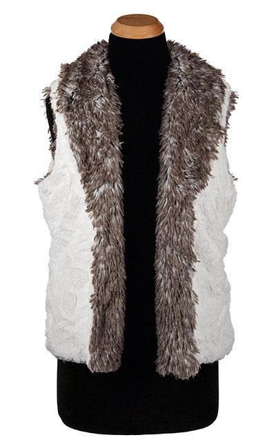 Shawl Collar Vest |  Cuddly Ivory Faux Fur with Arctic Fox | By Pandemonium Millinery | Seattle WA USA