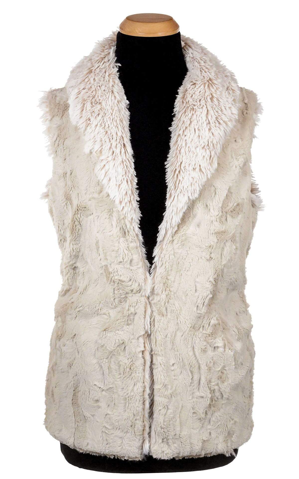 Shawl Collar Vest | Cuddly Sand Faux Fur with Foxy Beach Long Hair Faux Fur | By Pandemonium Millinery | Seattle WA USA