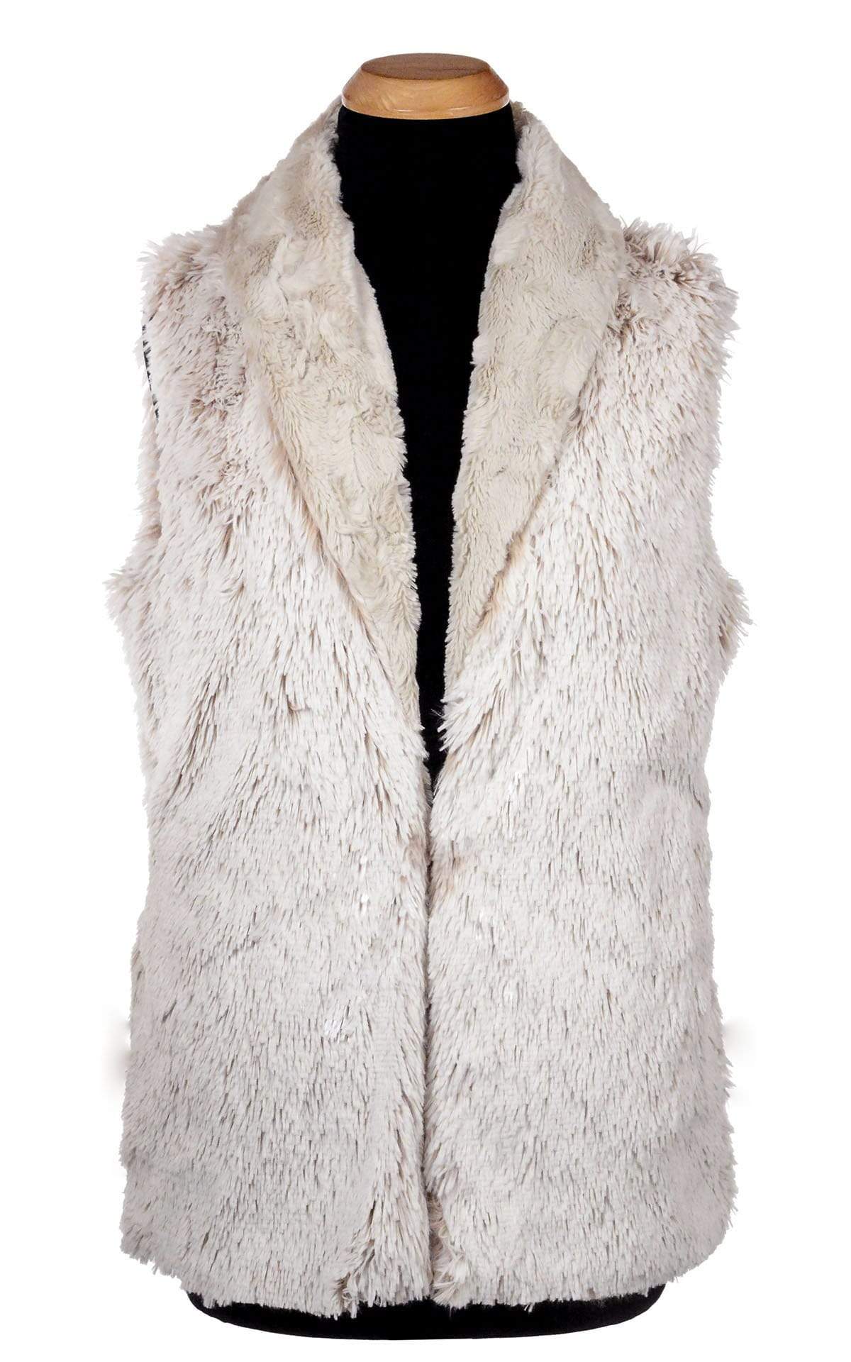 Shawl Collar Vest | Cuddly Sand Faux Fur with Foxy Beach Long Hair Faux Fur | By Pandemonium Millinery | Seattle WA USA