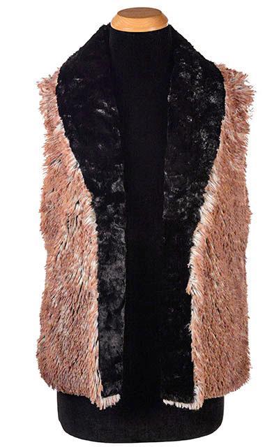  Shawl Collar Vest Reversed | Cuddly Black Faux Fur with Red Fox Long Hair Faux Fur | Handmade by Pandemonium Millinery | Seattle WA