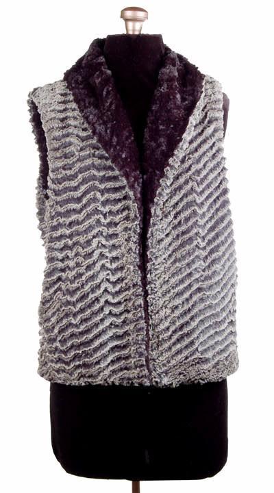 Shawl Collar Vest | Desert Sand in Charcoal Faux Fur with Cuddly Black Faux Fur | Handmade by Pandemonium Millinery | Seattle WA USA