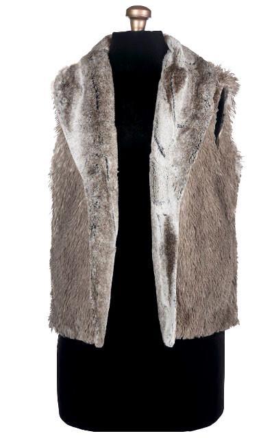 Shawl Collar Vest  Reserved | Birch Brown and Ivory Faux Fur with Arctic Fox Long Hair  | Pandemonium Millinery | Seattle WA USA