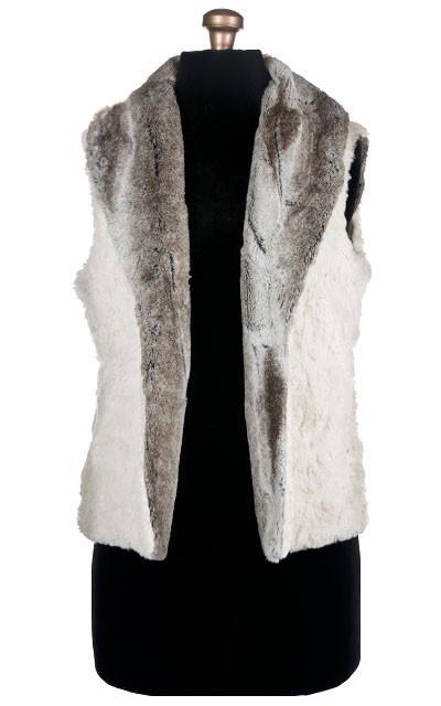  Birch Brown and Ivory Faux Fur with Cuddly Ivory | Shawl Collar Vest Shown in Reverse | Handmade In Seattle WA | Pandemonium Millinery