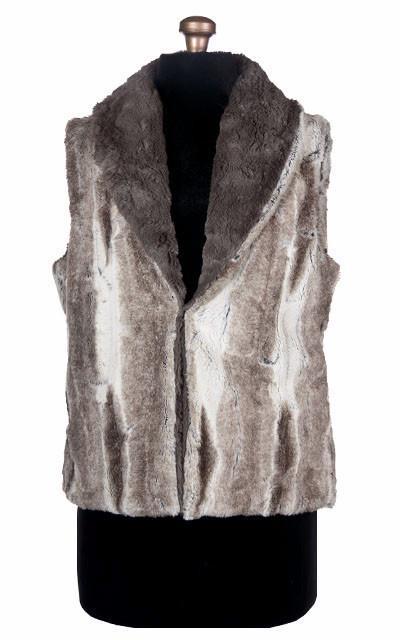 Shawl Collar Vest Shown on a Mannequin | Birch Brown and Ivory Faux Fur with Cuddly Faux Fur Ivory | Handmade In Seattle WA | Pandemonium Millinery