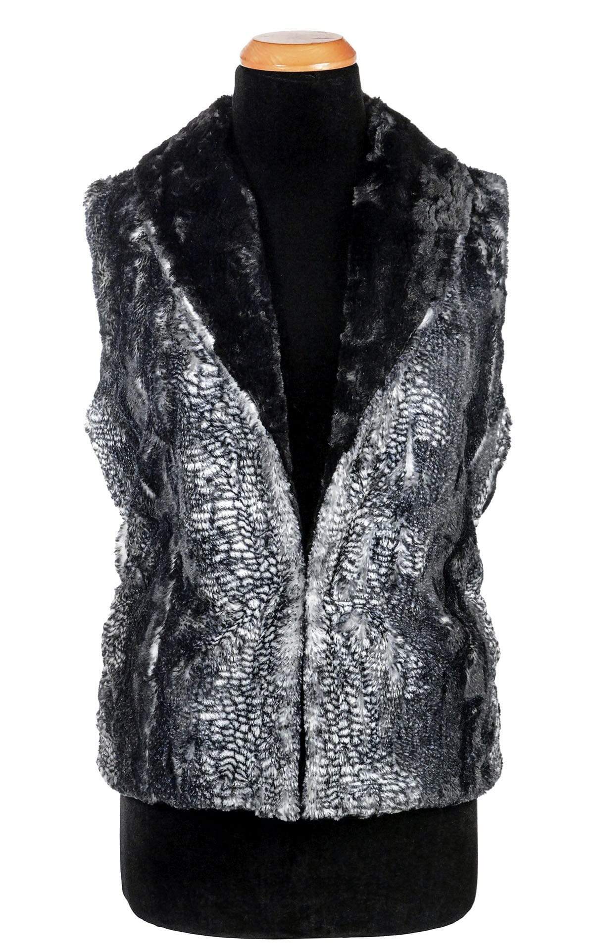 Shawl Collar Vest |  Black Mamba Black and White Faux Fur with Cuddly Faux Fur in Black | By Pandemonium Millinery | Seattle WA USA