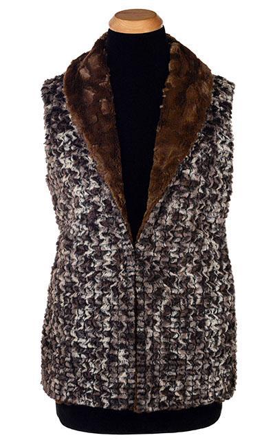 Shawl Collar Vest - Luxury Faux Fur in Calico with Cuddly Fur in Chocolate
