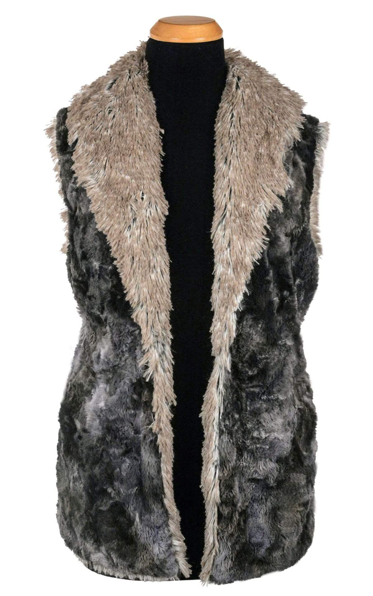 Shawl Collar Vest in Highland Skye Faux Fur lined Arctic Fox Handmade By Pandemonium Seattle USA